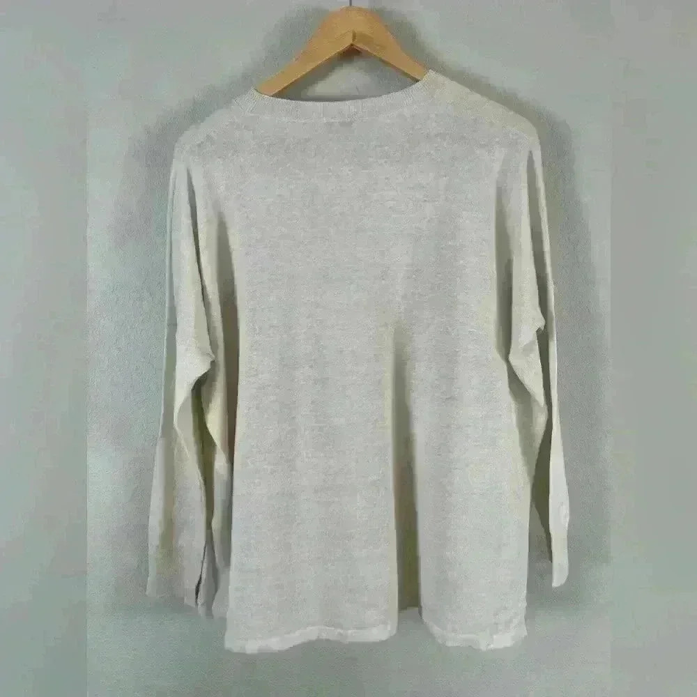Base Milano Italy Lino Flax/Cotton Blend Long Sleeve Cream Top Women's 42 NWT - Picture 5 of 11